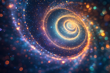 Wall Mural - A bright galactic spiral with golden and blue tones, simulating cosmic formation, generative Ai