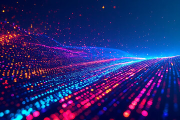 Wall Mural - Trajectories of neon light traverse an abstract space, creating a sense of speed and digital depth, generative AI