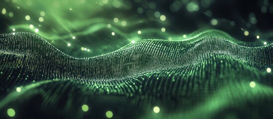 Wall Mural - Abstract Green Wave with Glowing Particles