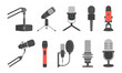 © Mugini - Microphone vector microphones for audio podcast broadcast or music record technology set of broadcasting concert equipment illustration isolated on white background