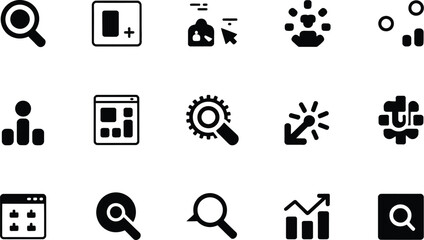 Black seo icons on white background