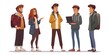 © Creations Photo  - A group of five animated characters, likely teenagers, standing in a row with one character holding a laptop, engaging in a conversation.