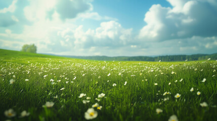 Wall Mural - green field and blue sky. field and clouds