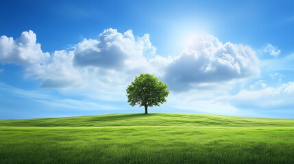 Wall Mural - green field and blue sky. field and clouds