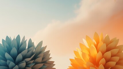 Wall Mural - two abstract floral forms, blue and yellow, against cloudy sky flower bloom