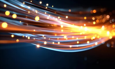 Sticker - abstract digital background with colorful light streaks and fiber optic cables, representing fast da