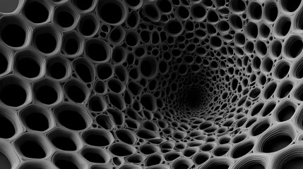 Wall Mural - Gray organic shapes forming a tunnel with a wormhole effect