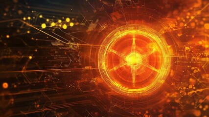 Canvas Print - bright orange glowing core emitting energy in technological environment