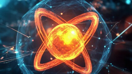 Wall Mural - futuristic atom orbiting electrons generating energy in cyberspace