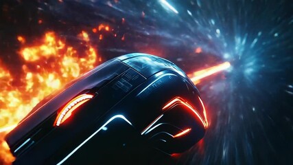 Wall Mural - futuristic burning car speeding through space with motion blur effect