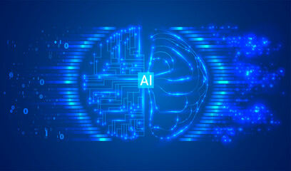 Artificial Intelligence illustration. Artificial intelligence and machine learning concept. Digital computer code. Data transfer concepts in internet.