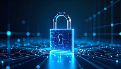 Glowing digital padlock on a network backdrop