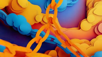 Colorful paper chains intertwined with abstract shapes