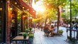 © Alfiyah - Atmospheric urban cafe scene with outdoor dining and warm bokeh lights at golden hour