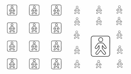 Wall Mural - Illustration showing multiple stick figure icons with some inside squares and varying in size and placement