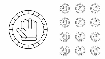Wall Mural - Illustration of a hand inside a segmented circle repeated with varying sizes and placements on white backdrop