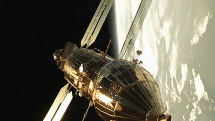 Wall Mural - space station orbiting earth with solar panels deploying