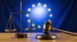 © Generative AI - Scales of Justice and Gavel Against European Union Flag Depicting Law, Legislation, and Judgement