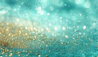 Teal and gold glitter bokeh background