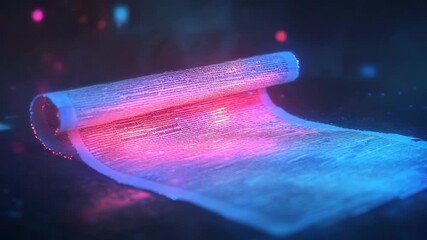 Wall Mural - futuristic digital scroll unrolling, revealing glowing lines of code