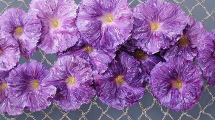 Purple flowers on a net