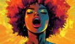 © Karan Jonny - Illustration of an afro woman expressing intense emotion in pop style, capturing the energy and vibrant expression of the character, Generative AI