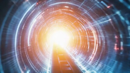 Canvas Print - futuristic train moving at high speed through digital tunnel