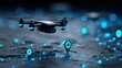 © Muhammad - A drone flying over a digital map with glowing location markers and connections visible