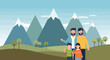 © RIDHO - Gay Couple Enjoying Outdoors with Children Near Mountains and Minimalist Design