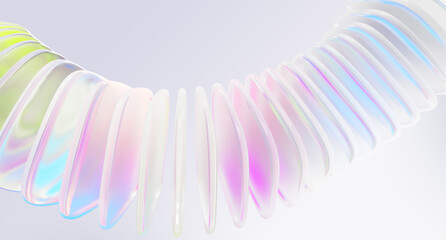 Wall Mural - pastel light 3d background with row of glass holographic transparent square plate shapes render. abs