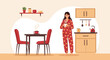 © CKRYS - Morning Serenity Woman Enjoying Hot Drink Pajamas In Cozy Kitchen
