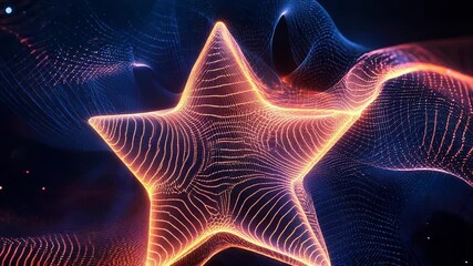 Sticker - glowing star shape emerging from abstract particle grids background