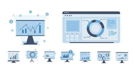 Data analytics dashboard designs: modern interface with graphs and charts