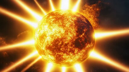 Wall Mural - Planet exploding with powerful solar flares erupting from its surface
