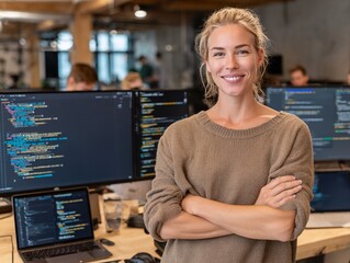 A female engineer working in an office