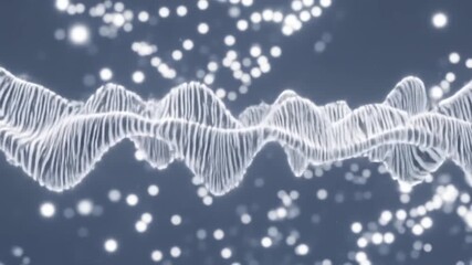 Abstract White Wavy Lines with Glowing Dots on Dark Blue Background for Modern Futuristic Technology or Science Concepts