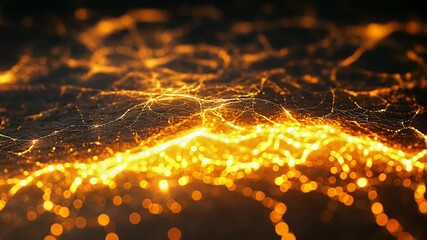 Canvas Print - complex glowing network spreading across dark surface with bokeh effect