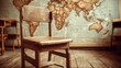 © Generative AI - Vintage Schoolroom Scene with Empty Wooden Desk and World Map, Nostalgic Education Concept