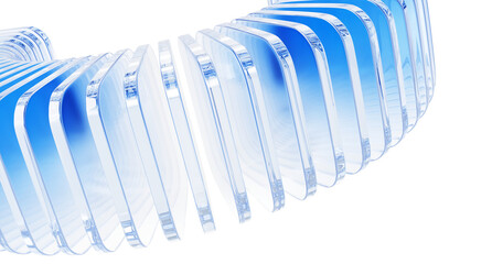 Wall Mural - 3d light blue background with row of glass transparent square plates. abstract curve wave line patte