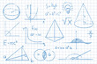 © Alyona - Math symbols formulas on notebook page background. Sketch symbols mathematical equations, schemes geometry shapes.