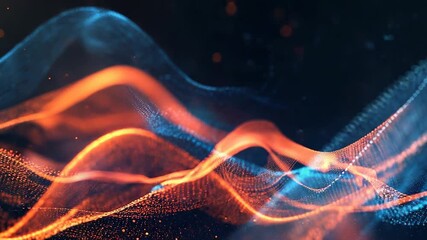 Wall Mural - abstract orange and blue particles flowing on dark background