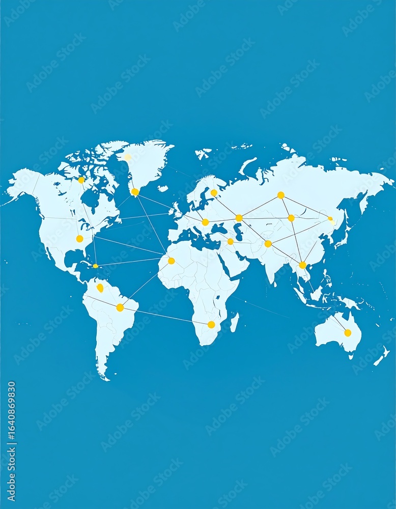 Countries Connecting World map illustrating global connections via lines linking highlighted ...