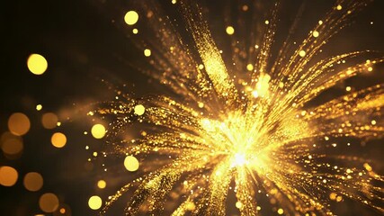 Canvas Print - Golden fireworks exploding with defocused lights in the background