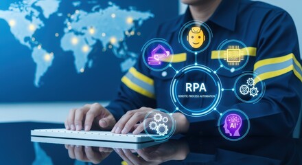 RPA Automation: Engineer Working with Robotic Process Automation Technology for Business Transformation and Efficiency