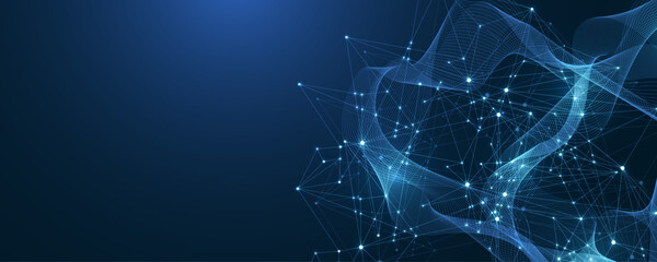Wall Mural - Global network connection concept. Big data visualization. Social network communication in the global computer networks. Internet technology. Business. Science. Vector illustration