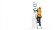 © Sky Layer - adder positioning safety guide, worker placing ladder correctly, white background