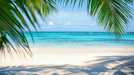 Wall Mural - A serene ocean view beneath a palm tree's shade