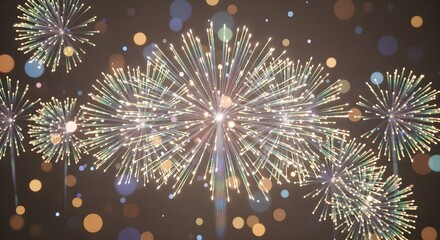 Exploding fireworks display with soft bokeh light effects against a dark background