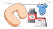 © Image Archives - Maternity care essentials for expecting mothers. A vector illustration of pregnancy items including a pillow, vitamins, baby clothes, and a due date calendar.