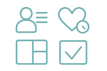 icons representing user profile, feedback, features, and check status in a digital interface suitabl